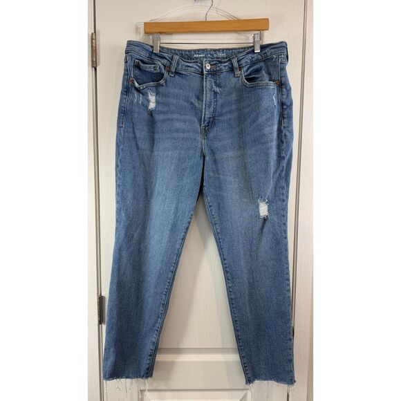 Old Navy Denim - Old Navy Women's High-Rise O.G. Straight Jeans Distressed Frayed Hem Size 16
